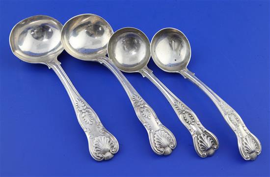 Two pairs of silver double struck Kings pattern sauce ladles, 10.5 oz.